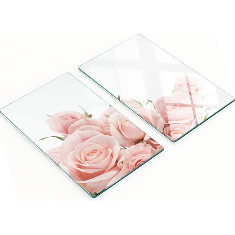 Juego de dos tablas de cocina decorativas de cristal con rosas rosas, 2x30x52 cm. (1/5)