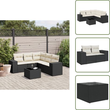 6-tlg. Garten-Sofagarnitur mit Kissen Schwarz Poly Rattan - Gartenmöbel Set - Esstischset - Rattan Möbel - Outdoor Möbel - Gartenlounge (1/5)