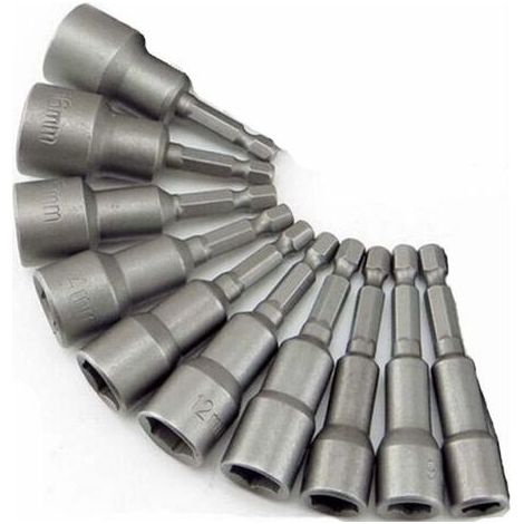 10 Pièces Douille Magnétique Visseuse: Embout Aimanté pour Visseuse à Choc 6-19mm 1, 4" Adaptateur Embouts Douilles Hexagonale (1/4)