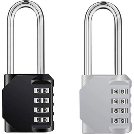 2 Pcs 4 Digit Long Code Padlocks, Zinc Alloy Rustproof Combination Locker Padlocks for Gym Garage Locker (Black, Silver) (1/5)