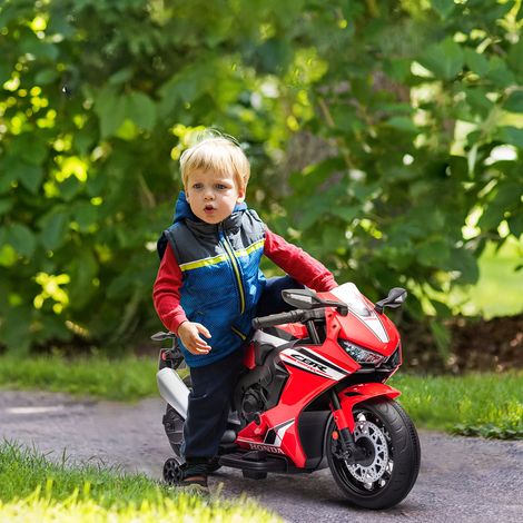 Motocicleta eléctrica con licencia HONDA para niños de 3 a 5 años, con faros, caja de música y ruedas auxiliares, 90x44x52 cm, color rojo.