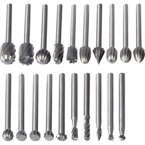Set di 20 punte per fresatrice rotativa AIDUCHO, punte per fresatrice rotativa HSS, accessori per fresatrici per legno, utensile rotativo con gambo da 3 mm per Dremel (1/5)
