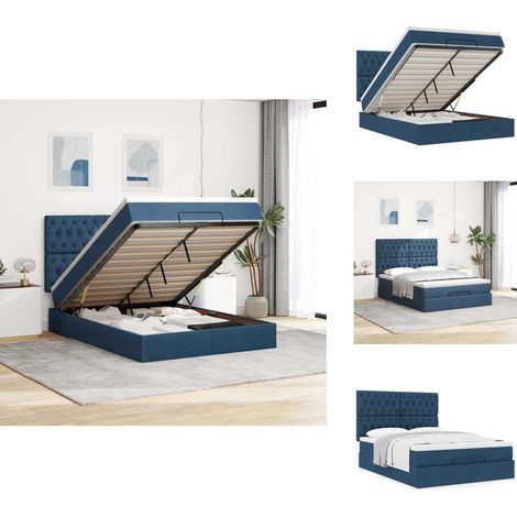 Ottoman-Bett mit Matratze Blau 140x200 cm Stoff - Ottoman-Bett - Ottoman-Betten - Bettrahmen - Bettgestell (1/5)