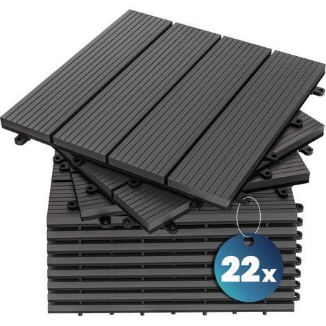 CASARIA® WPC Composite Decking Tiles 30x30cm Cuttable Interlocking System Drainage System Garden Balcony Patio Click Lock-In Flooring Deck Anthracite Terracotta Multipack 22x Classic anthracite