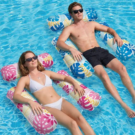 Swimming Pool Buoy, 2 Pieces Swimming Pool Mattresses, Inflatable Pool Mattresses, Water Hammock, Inflatable Floating Hammock 4 in 1, Swimming Pool Buoy for Adults (1/5)