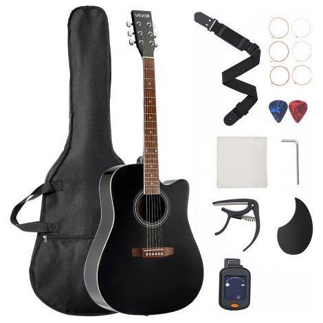 Guitarra Acústica con Corte de 1041,4 mm (41 inch) con Tapa de Abeto Macizo Negro (1/5)