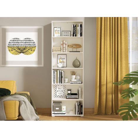 Regal Pramollo, 5 Böden, Standinstallation, Farbe Matt, 70x24,5x211,5h cm, Mattweiß (1/5)