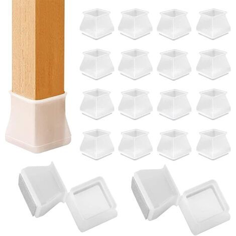 Silicone Chaise Casquettes, Capuchons Patins Silicone, Tampons Couvre-Pieds de Chaise Carrées, Silicone Chaise Jambe Caps pour éviter Les Rayures et Le Bruit, 35-40mm/16 Pcs (1/5)