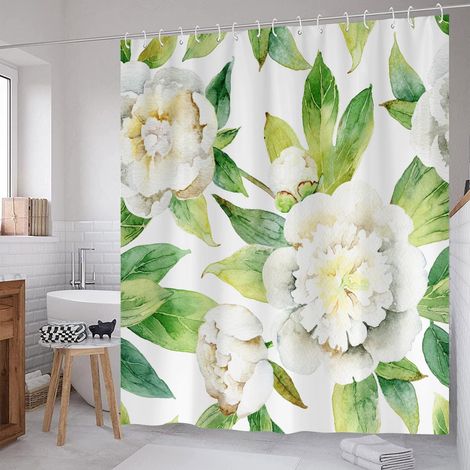 Rideau de douche 180180cm, rideau de douche 3D anti-moisissure et imperméable, rideau de douche en polyester lavable avec 12 crochets (1/5)