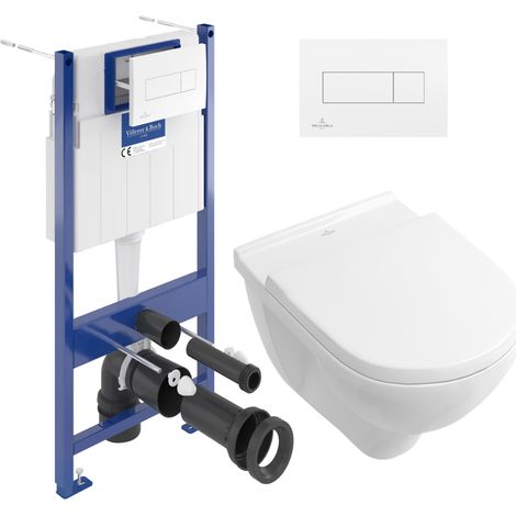 Pack WC Bâti support Villeroy & Boch + WC sans bride Villeroy + Abattant Softclose + Plaque blanche (1/5)
