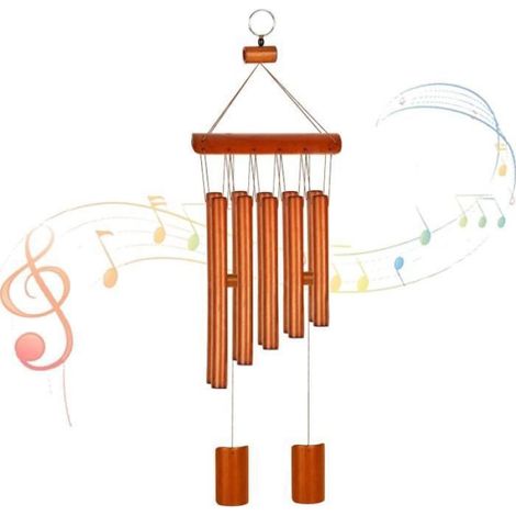 Carillon éolien en bambou-Son agréable-Carillon à suspendre-60x17cm-Marron-Décoration à suspendre pour extérieur Mu CARILLON A VENT (1/5)