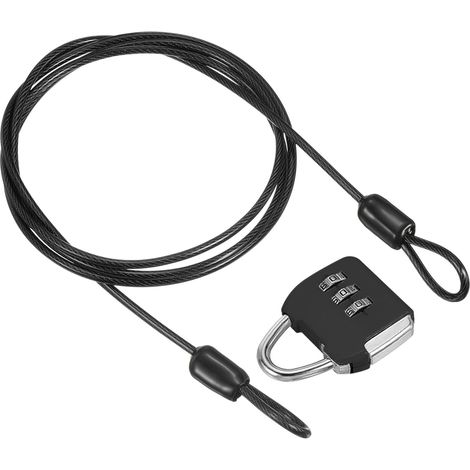 Câble de sécurité en acier avec serrure à combinaison à 3 chiffres, 1 lot de cadenas de voyage de 1 m, câble métallique de sécurité à double boucle pour bagages, valise, gris pistolet (1/5)