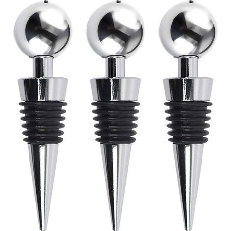Dailygoods, Tapón de vacío para vino, Juego de 3, Tapón de botella de acero inoxidable, Tapón de botella cromado, Tapón de botella (1/5)