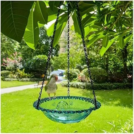 Bain et mangeoire à oiseaux suspendus – Bol décoratif d'extérieur pour patio, jardin, cadeau pour les amoureux des oiseaux (bleu),q (1/5)