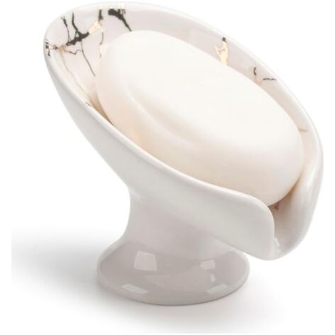 Porte Savon Céramique Auto Drainant pour Salle de Bain, Cuisine, Douche -2pcs- Blanc