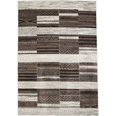 CASA - Tapis toucher laineux à motifs carrés et scandinaves beige 133x190 (1/4)