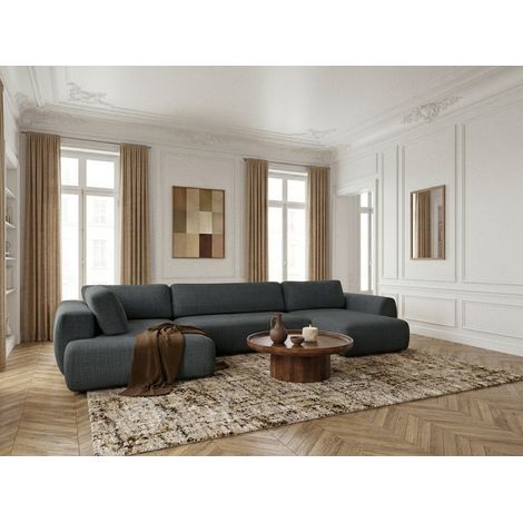 BOBOCHIC - Canapé panoramique convertible coffre DENISE tissu texturé Angle droit  Noir