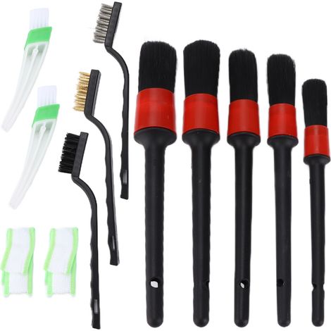 Kit de nettoyage de 12 brosses pour l'intérieur et l'extérieur du véhicule, comprenant des outils pour le nettoyage des jantes, du tableau de bord et des sièges. (1/5)