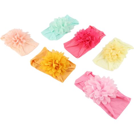 Lot de 6 bandeaux décoratifs en forme de fleur pour bébé fille, doux et élégants, couleur unie. (1/5)