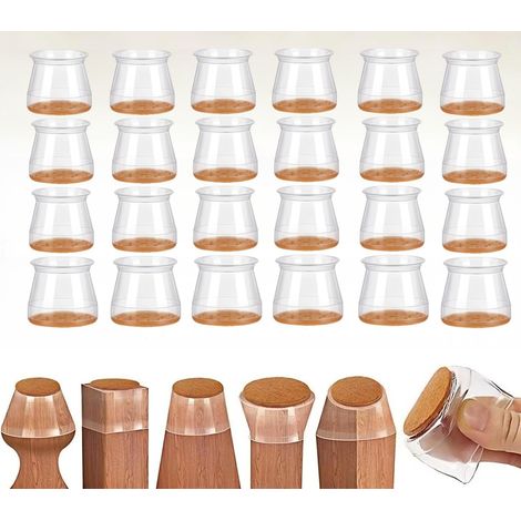 Embouts de protection pour pieds de chaise ronds, 24 pièces (Convient pour : 23-33 mm), Protège-pieds de chaise en silicone transparent avec feutre, Protections pour pieds de chaise, Glissières (1/5)