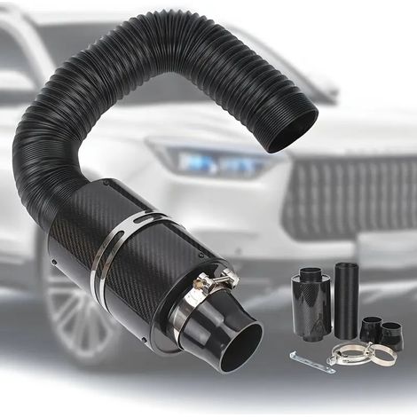 Kit de filtro de aire universal de alto rendimiento para automóviles, con sistema de admisión de fibra de carbono en forma de hongo, manguera retráctil y soporte de montaje, apto para una variedad de  (1/5)