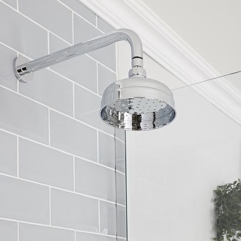 Hudson Reed Elizabeth - Pommeau de douche pluie rond fixe rétro 15 cm avec bras mural - Chromé (1/4)