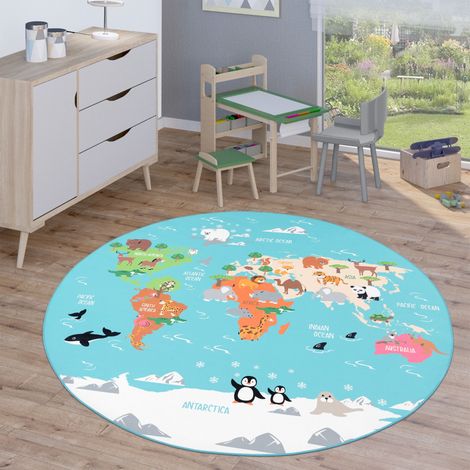 Paco Home Kinderteppich Teppich Rund Kinderzimmer Spielteppich Straßenteppich Modern Türkis, 200 cm Rund