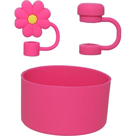 Lot de 3 accessoires rose pour gobelets de 20 à 40 oz, comprend 2 couvercles pour pailles et 1 botte (pièce de finition pour paille en silicone, gobelet non inclus). (1/5)