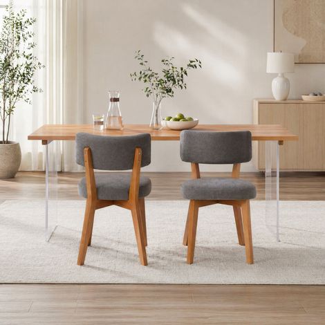 Mid-Century Esszimmerstuhl 2er-Set, Holz, grauer Stoff, 54,5 x 47 x 77 cm HAVRYA