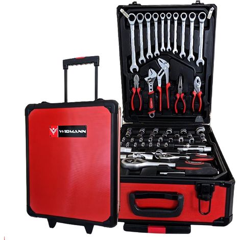 Caisse à outils, Widmann 254ALC, Valise de garagiste, mécanicien de 254 pièces, pinces, tournevis, clés, scie, marteau