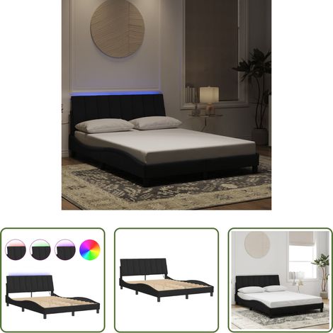 LED-Leuchten - Bettgestell mit LED ohne Matratze "Hanko" Schwarz 140x200 cm Samt (1/5)