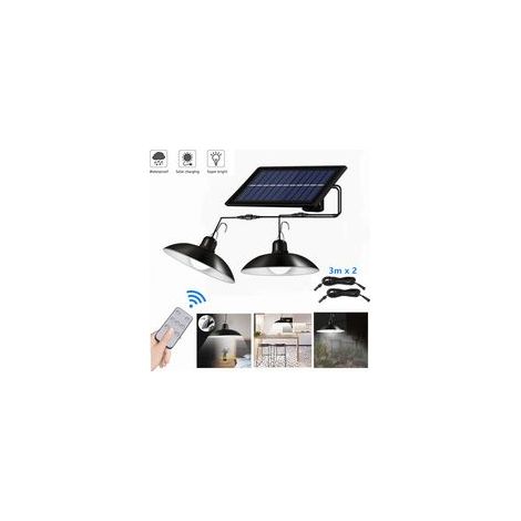 Lampe solaire étanche à double tête avec télécommande - lumière blanche– Câble de 5 mètres – 400 lumens – Indice de protection IP65 – Convient aux espaces extérieurs (1/5)