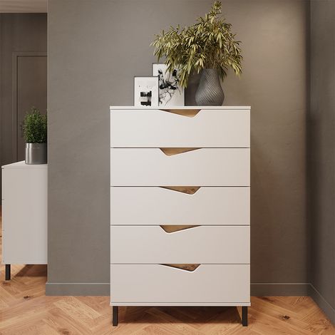 Aparador Marelle, Blanco/Artesano, 76 x 120 cm con 5 cajones, Vicco (1/5)