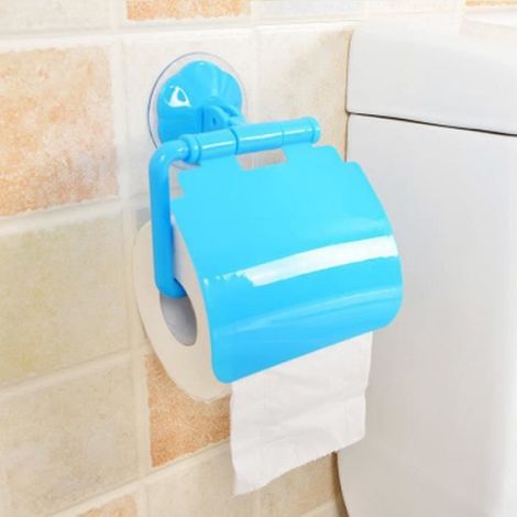 Bleu - Porte-rouleau de papier toilette en plastique, Ventouse murale, Support de papier toilette, étagère, P (1/4)
