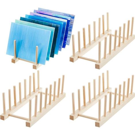Boîte de rangement en verre 4 pièces, égouttoir à vaisselle en bambou, convient pour les plats, bols, tasses, livres et casseroles en verre coloré. (1/5)