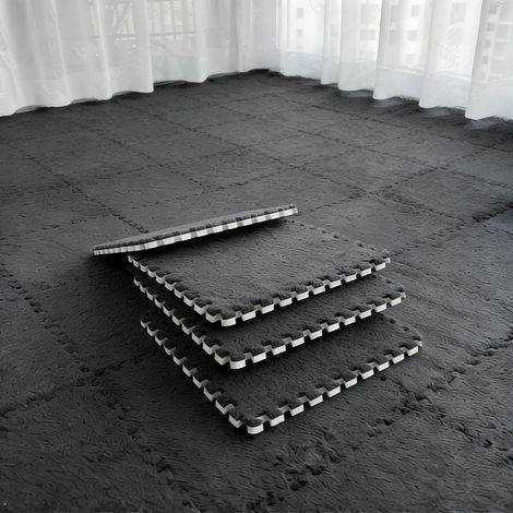 Lot de 12 tapis de sol en mousse à emboîter - 30 x 30 cm - Carreaux de sol en mousse emboîtables - Pour enfants, salon, chambre à coucher - Noir (1/5)