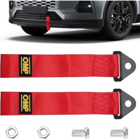 Kit de 2 Sangles de Remorquage Racing pour Voiture,Élingues en Nylon Haute Résistance avec Crochets Renforcés et Boulons/Écrous,Universel Compatible avec Pare-Chocs Avant/Arrière,28x5 cm (1/5)