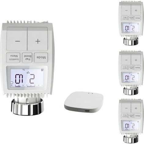 Silamp – Kit de 4 têtes thermostatiques connectées ZigBee avec écran LCD – Contrôle de température par application – Modes auto, manuel, antigel (1/5)