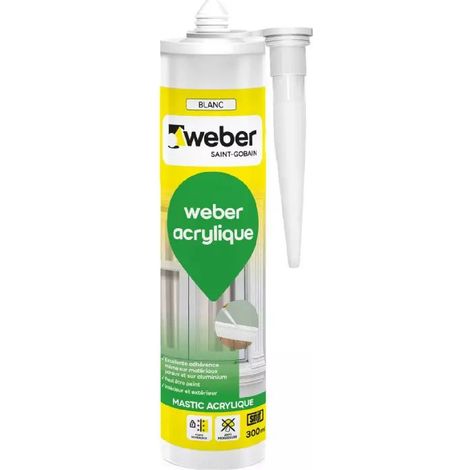Weber Saint-Gobain Mastic Acrylique, Blanc, spécial raccordement, Fenêtres, Plinthes , Maçonneries pour Intérieur et Extérieur, Finition Durable et Imperméable, 300ML, Weber Acrylique.