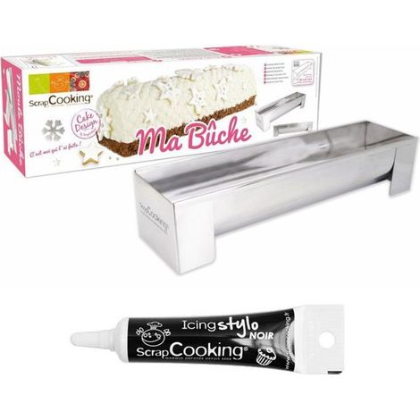 Moule en inox pour bûche de Noël + Stylo de glaçage noir