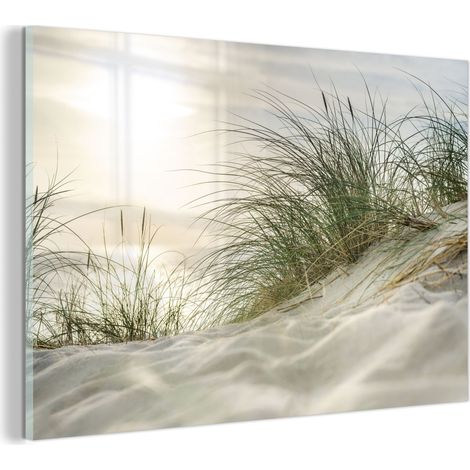 TABLEAU EN PLEXIGLAS Dunes avec herbes de plage sous le soleil du parc national allemand Schleswig-Holsteinisches Wattenmeer. Décoration Murale 120x80 (1/5)