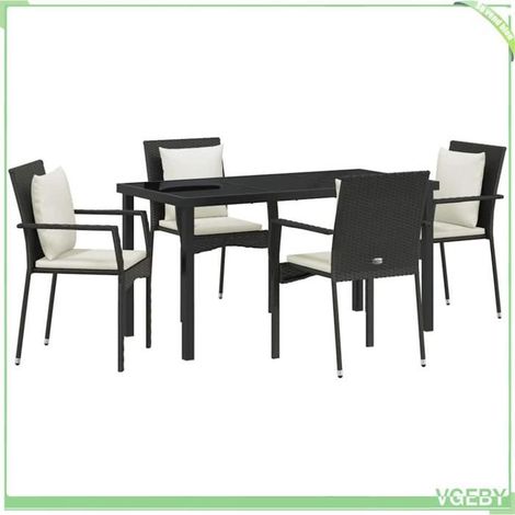 Ensemble de salle à manger jardin - FAFEICY - 3380073 - Noir - Polyrotin & acier - Table verre trempé 4 places (1/5)