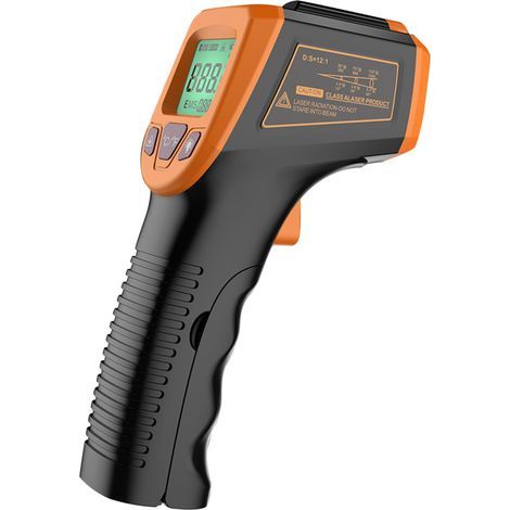 Termometro a infrarossi, pistola laser digitale senza contatto, intervallo di temperatura da -58°F a 1112°F (da -50°C a 600°C), con schermo LCD, arancione (1/5)