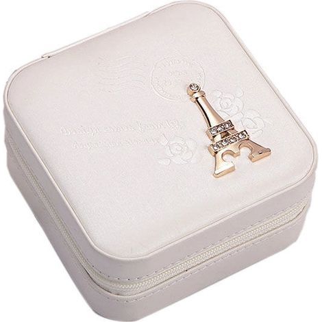 Joyero de viaje con espejo. Mini caja de regalo para mujeres y niñas. Caja pequeña y portátil para guardar anillos, pendientes, collares y pulseras. (1/5)