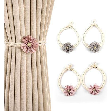 Embrasse Rideau, 4 Pièces Attache Rideau, Cadre de Rideau, Extensible, Gris et Rose Attache Rideaux, Attaches de Rideaux Réglables, pour Salon, Jardin (1/5)
