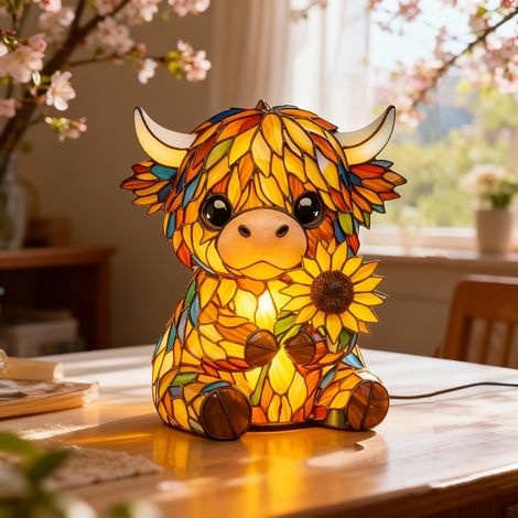 Sunflower Highland Cow Lamp USB Plug Independent Switch LED Lamp Bedside Lamp Ornament Sunflower Cow