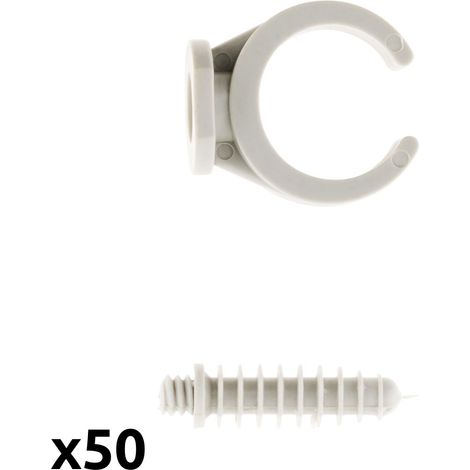 Lot de 50 clips avec chevilles Ø16mm – Fixation béton et plâtre – Pour perçage Ø8mm – Couleur gris – Zenitech