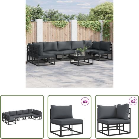 Gartenstuhl - Gartensofa-set mit Kissen 7 pcs Schwarz Aluminium (1/5)