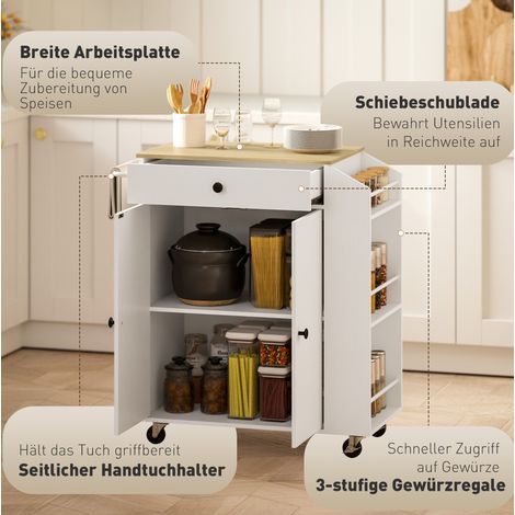 MEUBLIV Küchenwagen 82x38x86,5 cm weiß – mobiler Kücheninselwagen mit Stauraum (1/5)