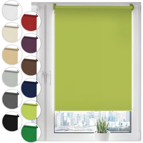 Store Enrouleur Occultant - 1 Pièce - Polyester Vert Olive - Fixation Sans Perçage - Salon Chambre Salle de Bain - 50x100 cm (1/5)